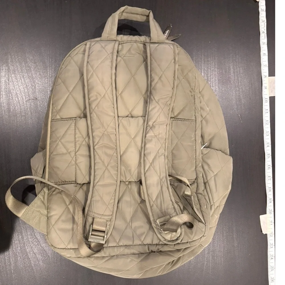 Vera Bradley Quilted Backpack Sage Green Floral Lining Large School Travel Bag